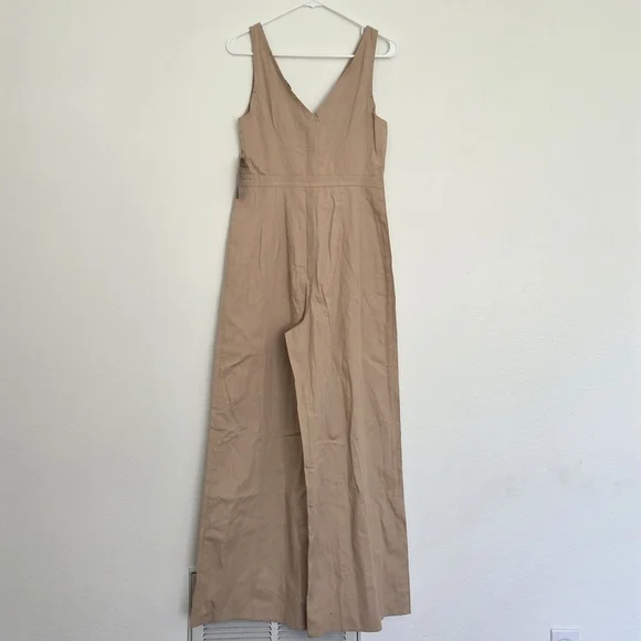 Lulu's Front Zip Sleeveless Wide-leg Tan Jumpsuit Size Medium - Picture 2 of 8